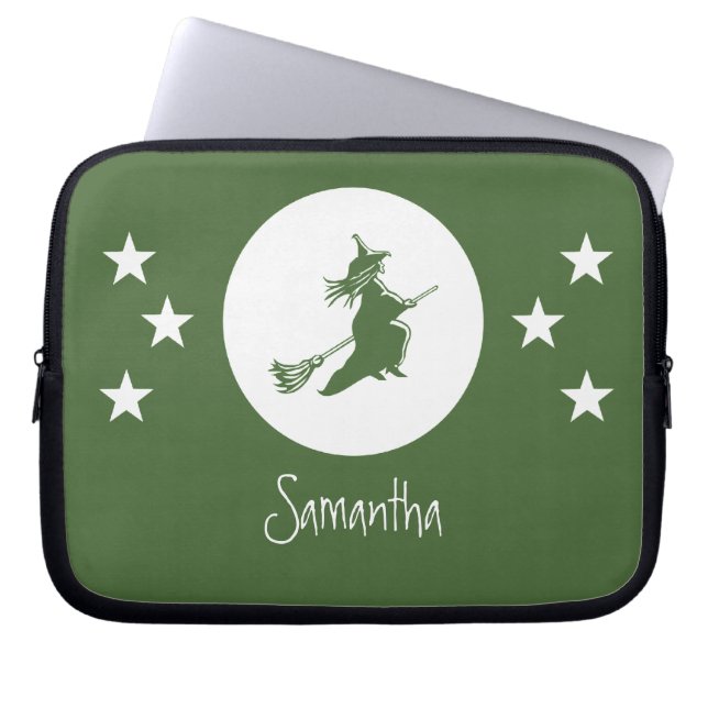 Bewitching Halloween Electronics Sleeve, Green Laptop Sleeve (Front)