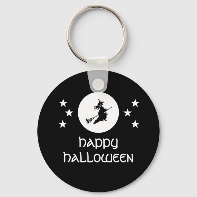 Bewitching Halloween Keychain, Black Key Ring (Front)