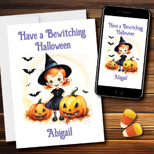 Bewitching Halloween Little Witch Trick or Treat Card