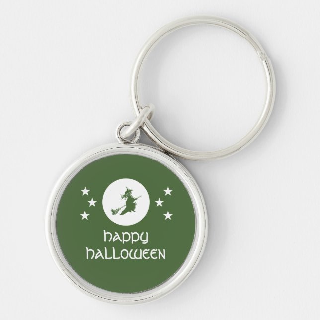 Bewitching Halloween Premium Keychain, Green Key Ring (Front)