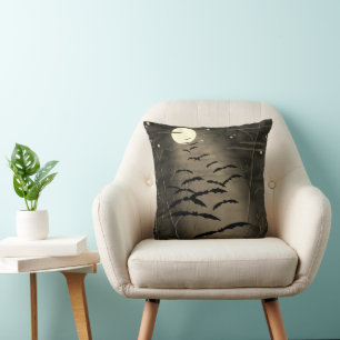 Bewitching Hour Full Moon with Bats Vintage Cushion