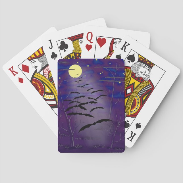 Bewitching Hour with Full Moon and Bats Halloween Playing Cards (Back)