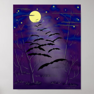 Bewitching Hour with Full Yellow Moon and Bats Poster