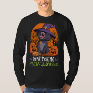 Bewitching Meowlloween Cute Black Cat Halloween Co T-Shirt