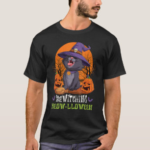Bewitching Meowlloween Cute Black Cat Halloween Co T-Shirt