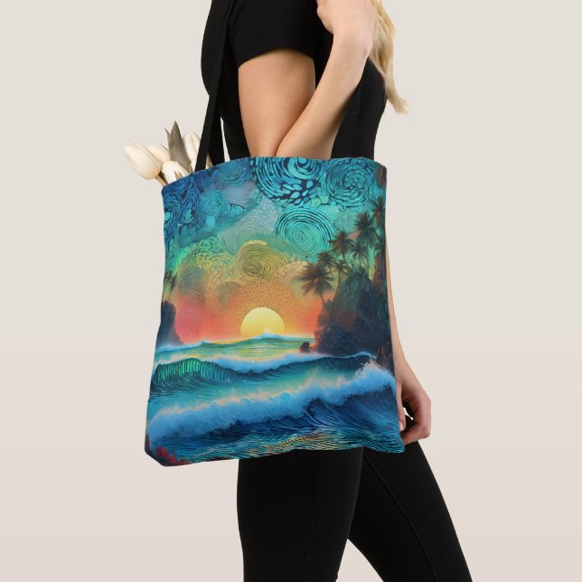 Beyond Blues Seascape Tote Bag (Close Up)