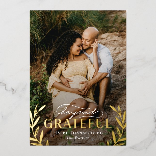 Beyond Grateful Foil Thanksgiving Photo Card (Front)