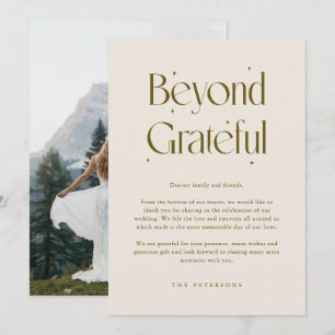 Beyond Grateful Whimsical Cream Wedding Photo Thank You Card