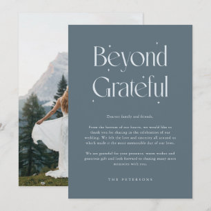 Beyond Grateful Whimsical Slate Blue Wedding Photo Thank You Card