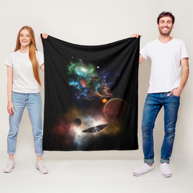 Beyond Space & Time Fractal Art II Spacescape Fleece Blanket (In Situ)