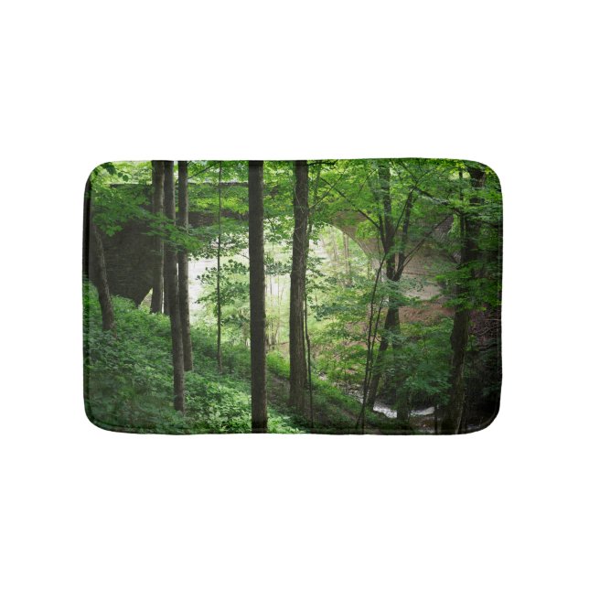 "Beyond the Bridge" Forest Green Nature Bath Mat (Front)