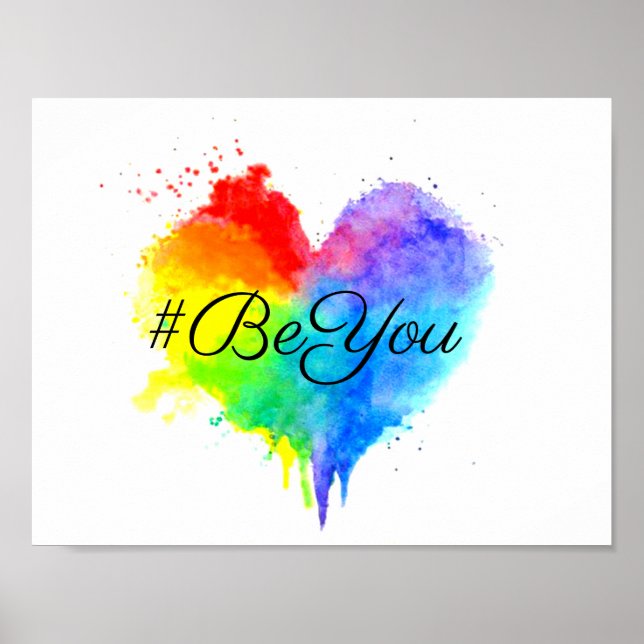 #BeYou Rainbow Splattered Heart Print (Front)