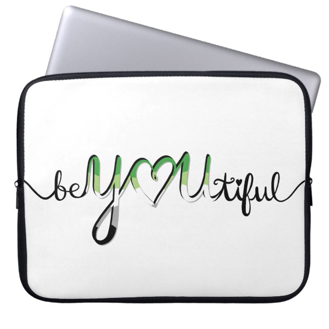 BeYOUtiful Aromantic Aro Pride Flag Lettering Laptop Sleeve (Front)