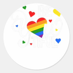BeYouTIFUL Gay Pride Lesbian Rainbow Heart Classic Round Sticker