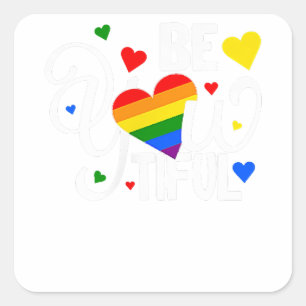 BeYouTIFUL Gay Pride Lesbian Rainbow Heart Square Sticker