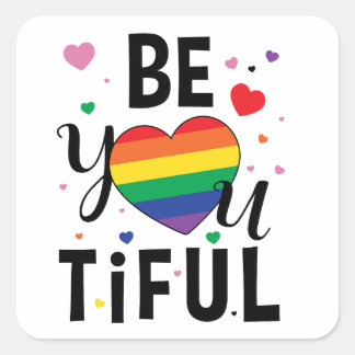 BeYOutiful rainbow flag Gay flag LGBTQ pride month Square Sticker