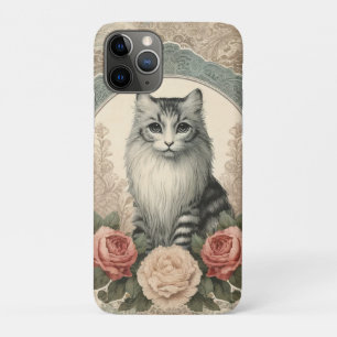 bezaubernde graue Vintage Katze mit Blumen iPhone 11 Pro Case
