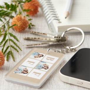 BFF 3 Photo Collage Best Friends Beige Key Ring