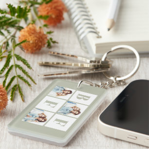 BFF 3 Photo Collage Best Friends Sage Green Key Ring