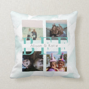 BFF 4 Photo Collage Blue Watercolor Cushion