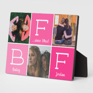 BFF Best Friends Besties Pink 3-photo Collage Plaque