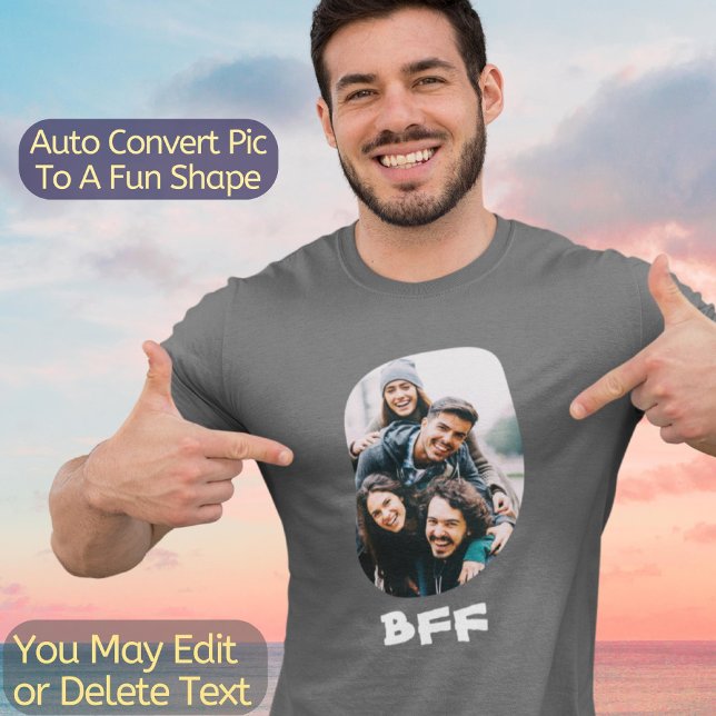 BFF Best Friends Forever Besties Custom Photo Text T-Shirt (Upload your photo and it will be automatically transformed to a fun Curve Shape.)