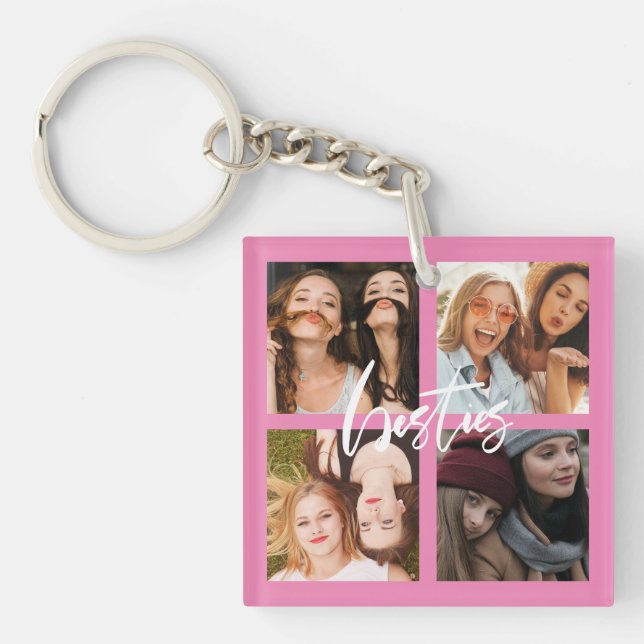 BFF Best Friends script photo gift pink Key Ring (Front)