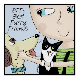 BFF: Best Furry Friends-Person with Dog and Cat Poster