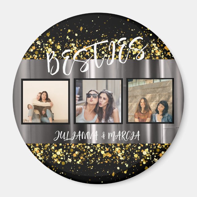 BFF Besties Best Friends Photo Collage Gold Magnet (Front)