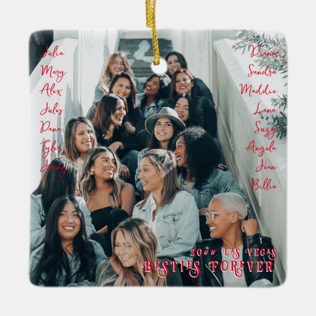 BFF Besties Forever Girl Trip Name Photo Christmas Ceramic Ornament (Front)