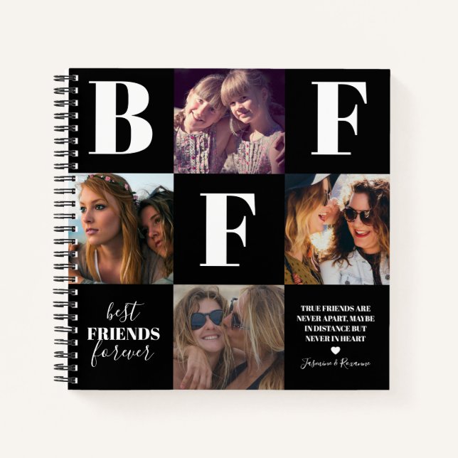 BFF Besties Photo Collage Black Notebook (Front)