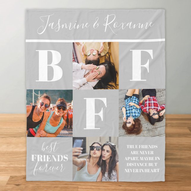 BFF Besties Photo Collage Grey Fleece Blanket (Creator Uploaded)