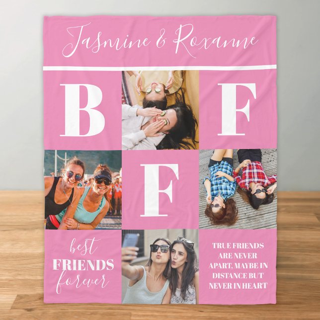 BFF Besties Photo Collage Pink Fleece Blanket (Creator Uploaded)