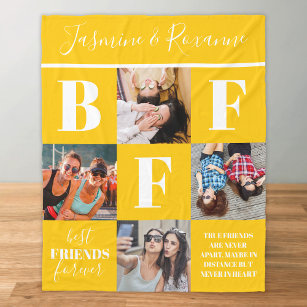 BFF Besties Photo Collage Sunflower Yellow Fleece Blanket