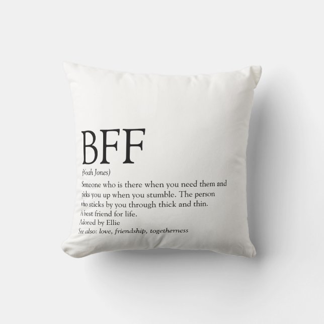 BFF Definition Best Friend Black and White Cushion (Front)