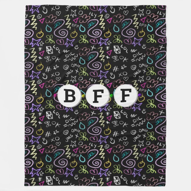 BFF Doodles - Faux Glitter Pattern (3 Beads) Fleece Blanket (Front)
