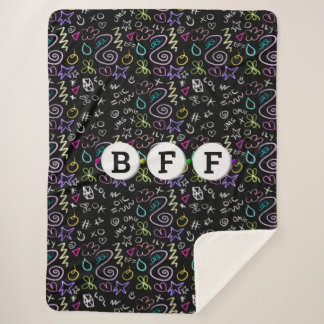 BFF Doodles - Faux Glitter Pattern (3 Beads) Sherpa Blanket