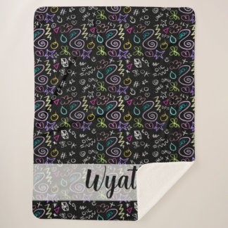 BFF Doodles - Faux Glitter Pattern Sherpa Blanket