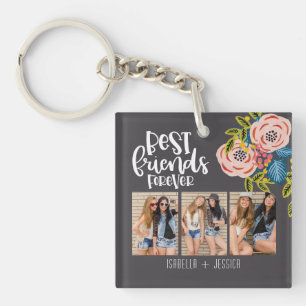 BFF Floral Photo Collage Best Friends Forever Key Ring