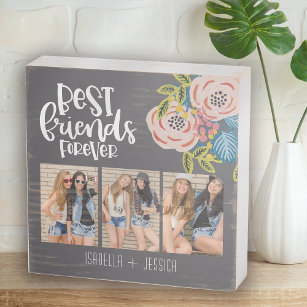 BFF Floral Photo Collage Best Friends Forever Wooden Box Sign