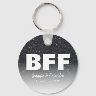 BFF Gold Glitter Personalized Best Friends Modern Key Ring