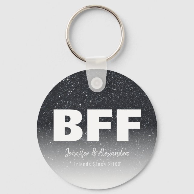 BFF Gold Glitter Personalized Best Friends Modern Key Ring (Front)