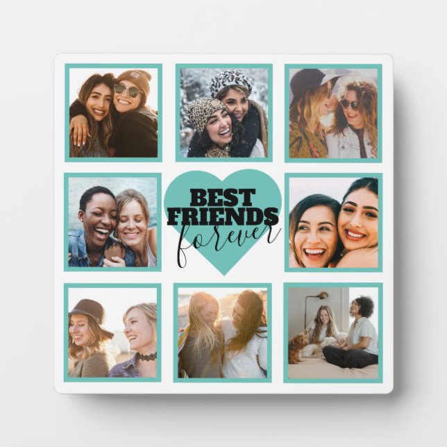 BFF Insta Photo Collage Teal Heart Plaque (Front)