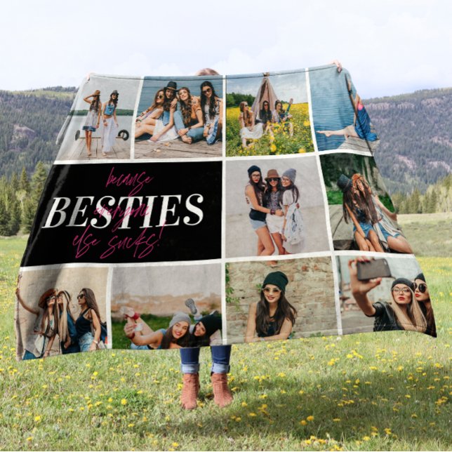 BFF Photo Collage Best Friend Birthday Gift Custom Fleece Blanket (Creator Uploaded)