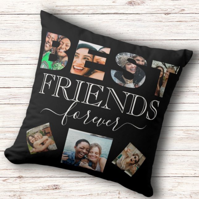 BFF Photo Collage Best Friend Quote B&W Throw Pill Cushion (Creator Uploaded)