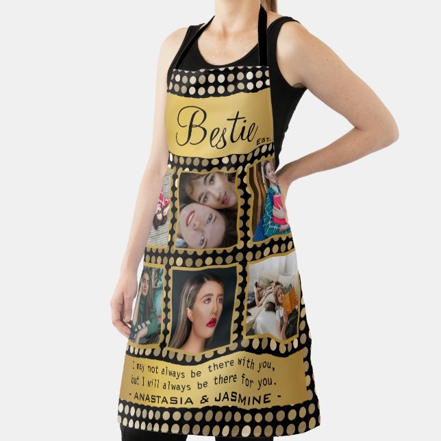 BFF Photo Collage Best Friend Quote Golden Glitter Apron (Insitu)
