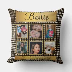 BFF Photo Collage Best Friend Quote Golden Glitter Cushion