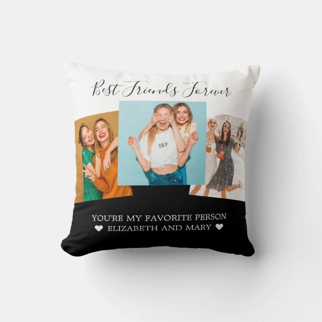 BFF Photo Collage Best Friends Personalized Black Cushion (Front)