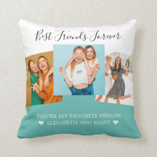 BFF Photo Collage Best Friends Personalized Teal Cushion