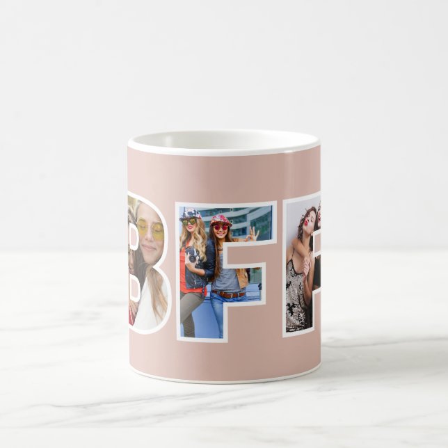 BFF Photo Collage Chic Trendy Pink Besties Quote Coffee Mug (Center)